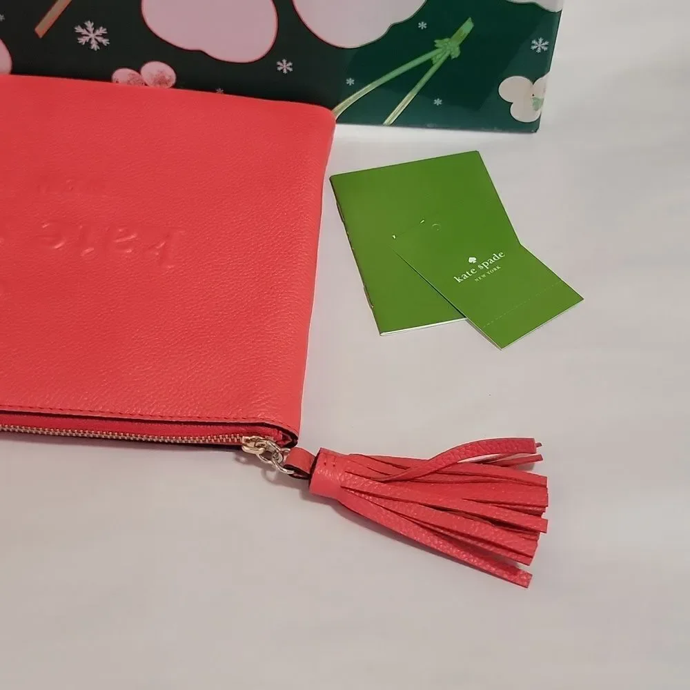 Kate Spade Gia Larchmont Avenue Logo Leather Clutch New